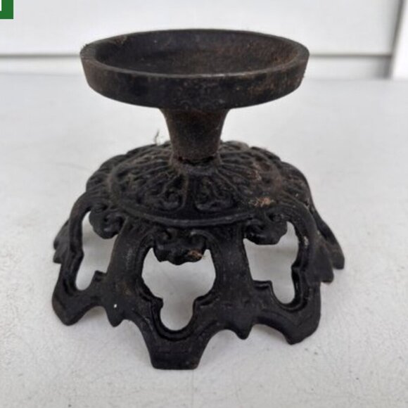 Vintage Black Cast Iron Candle Holder Pedestal Gothic Ornate Filigree Decor - Picture 11 of 15